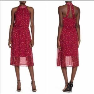 SUPERFOXX Red Halter Lurex Midi Dress NWT